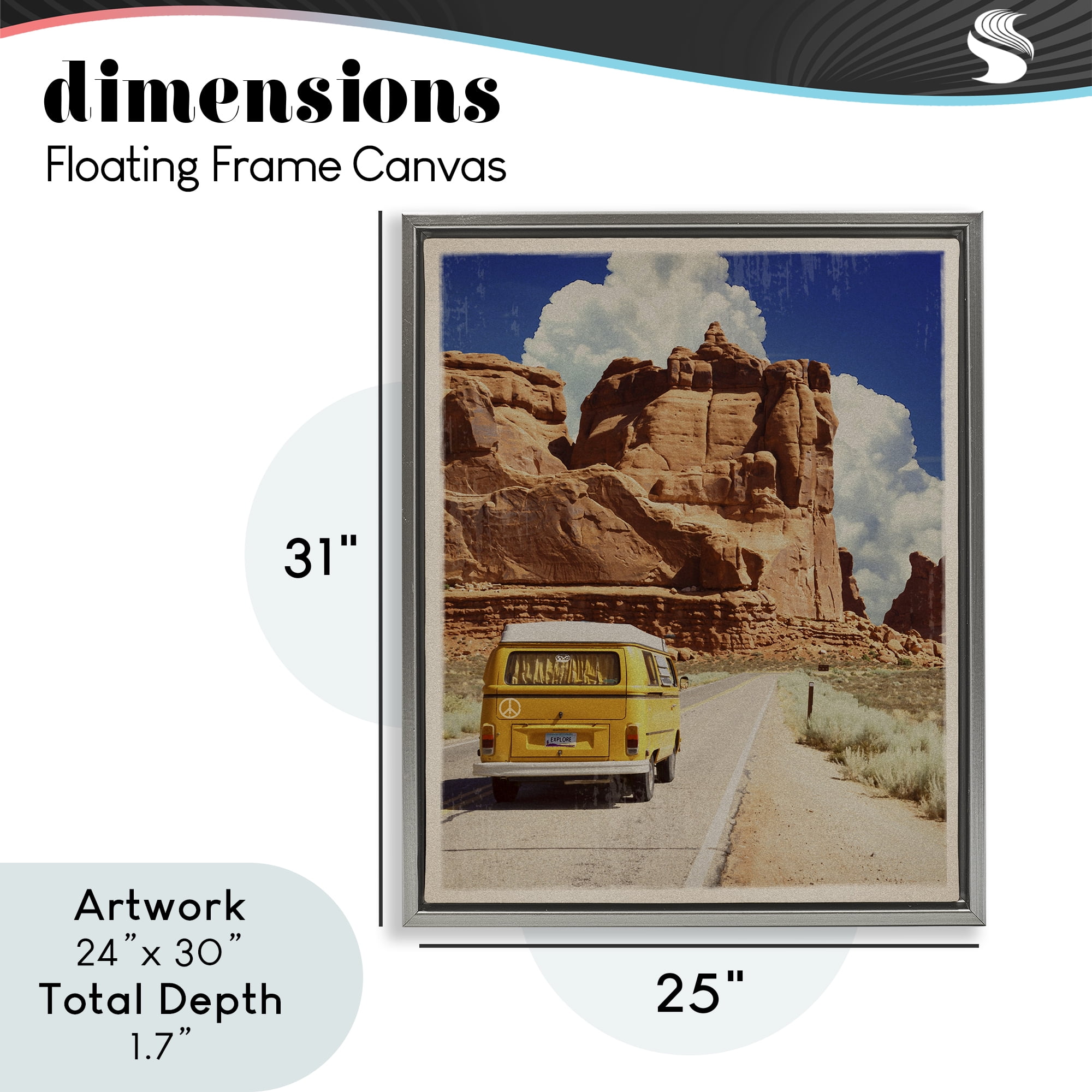 Retro Desert Adventure Gray Framed Floater Canvas Wall Art, design by Old Red Truck
