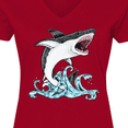 thumbnail image 4 of Inktastic Great White Shark Jumping Women's V-Neck T-Shirt, 4 of 5