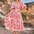 thumbnail image 7 of Summer Saving Wycnly Summer Dresses for Women Fashion Elastic Waist Hollowed Flowy Ruffle Swing A Line Maxi Dresses 2024 Short Sleeve V-Neck Floral Print Long Formal Dress Red s, 7 of 7