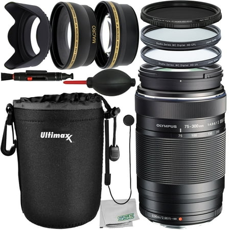 Olympus M.Zuiko Digital ED 75-300mm f/4.8-6.7 II Lens with Essential Accessory Bundle: Variable Neutral Density Filter (ND2-ND400) Water-Resistant Lens Pouch & Much More