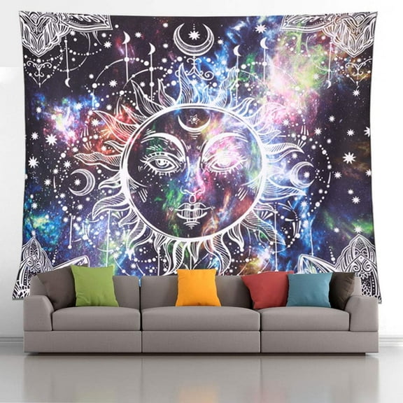 Sun and Moon Tapestry, Burning Sun with Stars Psychedelic Tapestry Colorful Mystic Art Tapestry Wall Hanging Trippy Tapestries for Bedroom Dorm Decor, 59x78