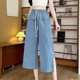 thumbnail image 2 of YUGYXL Women Cotton Side Split Capris Straight Leg Loose Fit Cropped Pants Cute Casual Summer Pants with Front Pockets Blue Pants XL, 2 of 5