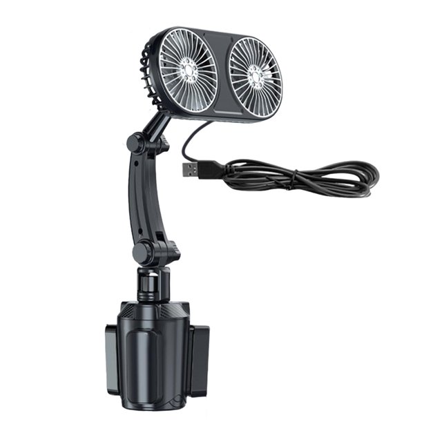 Ventilador de refrigeración para coche de 12 V y 24 V montado en el portavasos para la mayoría de los camiones, sedán y automóviles. Doble cabeza