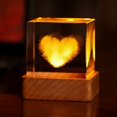 thumbnail image 3 of EIMELI EIMELI Faux Crystal Cube Wooden Stand Transparent Creative Design Heart Shape Cloud Glowing Cube Sculpture for Home, 3 of 9