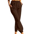 thumbnail image 1 of Innerwin Pantalons Droits pour Femmes Été Taille Haute Boho Café TG, 1 of 2