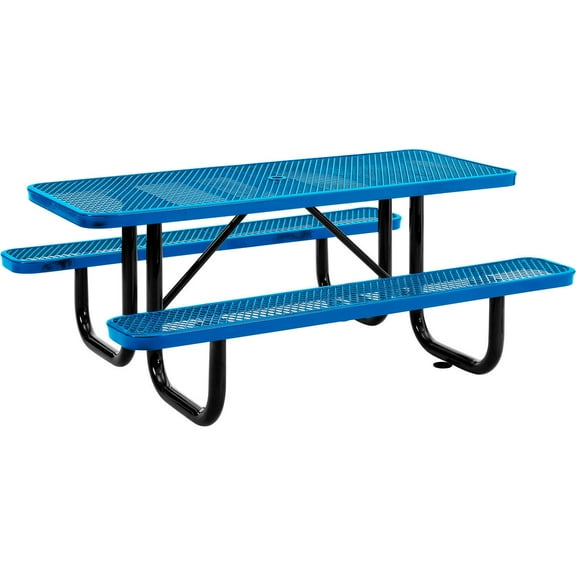Global Industrial 72" Rectangular Picnic Table, Surface Mount, Blue
