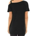 thumbnail image 2 of RYRJJ Women's One Cold Shoulder Tops Summer Short Sleeve Twist Knot Top Casual Tunic Blouse T-Shirts(Black,XXL), 2 of 6