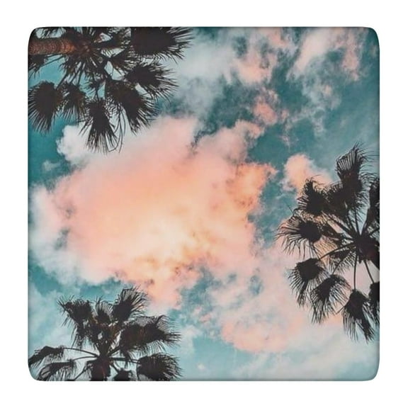 Backed Square Tablecloth with Tropical Beach Sunset and Boho Prints, Waterproof and Stain-Resistant Vinyl Table Cover with Elastic Edge for Secure Fit and Table Protection