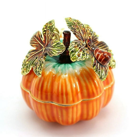 Decorative Boxes Pumpkin Trinket Ring Boxes Wedding Jewelry Gift Crafts Pumpkin Bejeweled Rings Earrings Storage Box