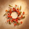 thumbnail image 5 of YAMB Multicolor Pumpkin Fall Candle Wreath, 11.8" Reusable Rattan Base Tabletop Ring Ornament with Leaves Berries Florals, Hanging Faux Foliage Garland for Indoor Desk Mantel Front Door Layout, 5 of 7