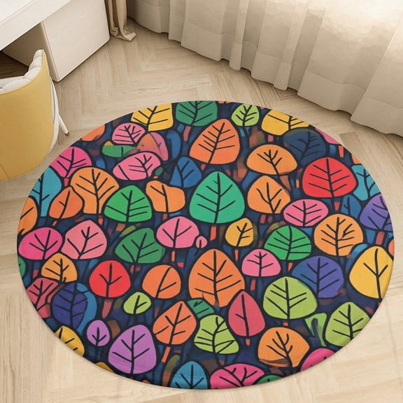 Forest Trees Round Area Rugs for Bedroom Living Room, 4FT Soft Indoor Circle Carpets, Carpet Home Decor Floor Mat