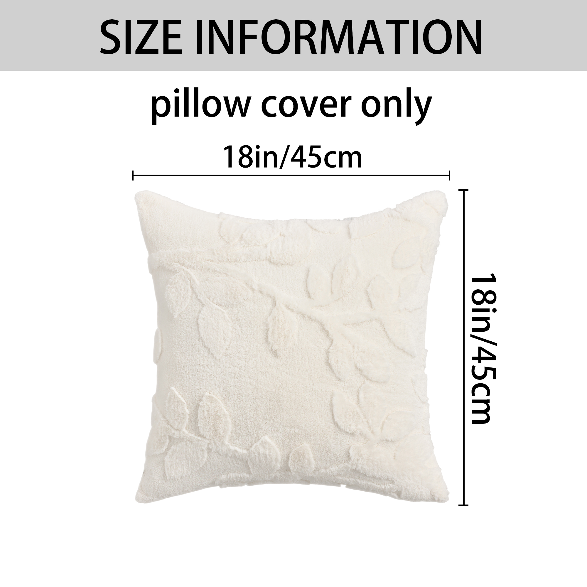 Unique Bargains Pack of 2 Leaf Jacquard Plush Pillow Covers for Bedroom 18" x 18" White