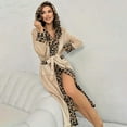thumbnail image 6 of Womens Leopard Print Robe with Hood Soft Fuzzy Long Bathrobe Housecoat with Pockets & Belt Bathrobes Sleepwear Beige M, 6 of 8