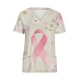 thumbnail image 2 of YOIAVAIOY Gray Pink Scrub Tops for Women Ribbon Breast Cancer Awareness Scrubs Comfortable Lightweight Nursing Uniforms V-neck Short Sleeve Working Uniforms Shirt with Pockets XL, 2 of 5