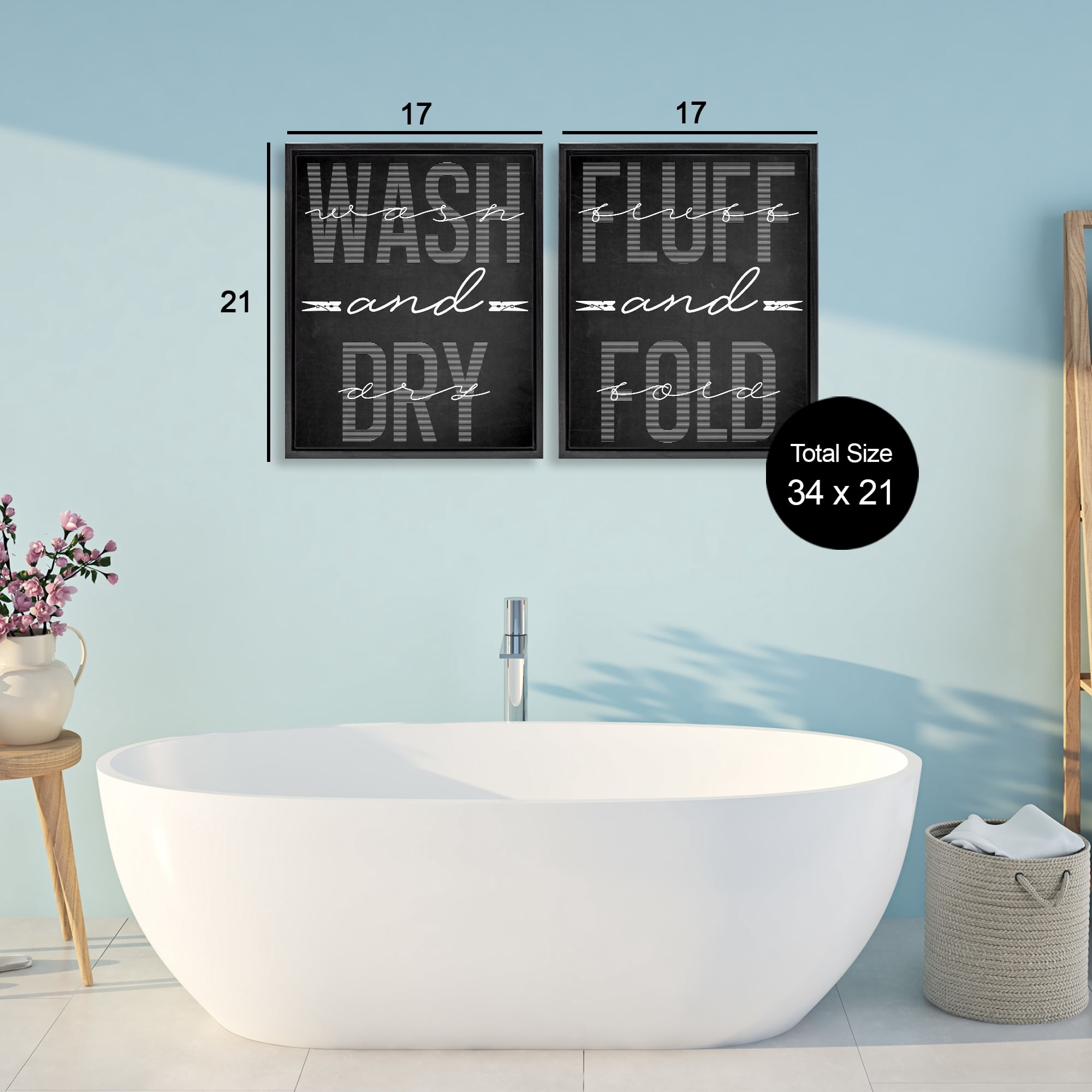 Laundry Words in Black 2 Piece Black Framed Floater Canvas Set, design by Marcus Prime