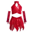 thumbnail image 2 of Haitryli Kids Girls 3 Piece Hip Hop Jazz Latin Ballroom Dance Outfits Sequins Metallic Halter Crop Tops with Skirt Gloves Set Red 6, 2 of 7