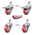 thumbnail image 2 of 3 Inch Red Polyurethane Swivel 12mm Stem Caster Set 2 Total Lock Brake SCC, 2 of 2