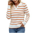 thumbnail image 3 of Women's Striped Lapel Long Sleeve Sweater Pullover Knit Top, Loose Fit Casual Warm Fashion, Fall Winter Holiday Gift | CSEONE,Orange XL, 3 of 7