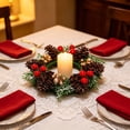 thumbnail image 2 of Artificial Greenery Candle Ring Wreath, 7.87 in Multicolor Plastic Table Centerpiece for 3-4 in Candles, Holly Design C, 2 of 7
