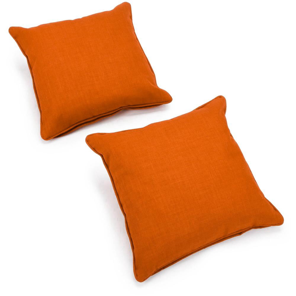 Blazing Needles 18-inch Double-corded Solid Outdoor Spun Polyester Square Throw Pillows with Inserts (Set of 2), Tangerine Dream