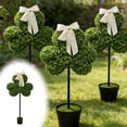 thumbnail image 2 of Gytml Shamrock Topiary, St. Patrick'S Day Artificial Shamrock Shaped Decor With Bow, 30 Inch Indoor Outdoor Potted For Home, Patio, Table Centerpiece Green-75cm, 2 of 6
