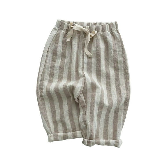 Gibobby Baby Boy's Pants Cotton Pull-On Jogger Kids Cartoon Drawstring Elastic Sweatpants(Khaki,3-4 Years)