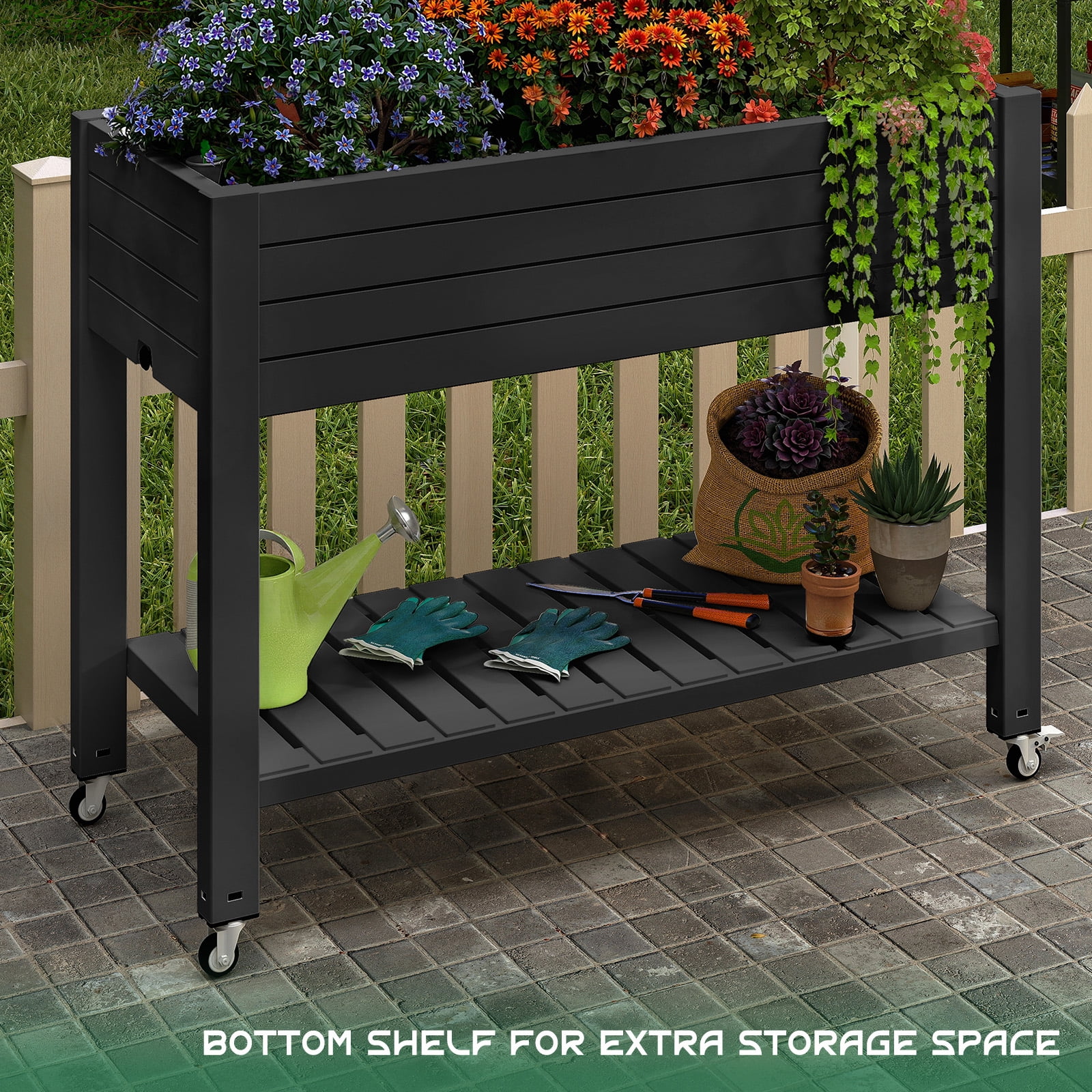Fazzn 21‑Gallon Raised Garden Bed – Elevated Outdoor Planter Box with Self‑Watering Reservoir, Water Gauge & Drainage System, Perfect for Herbs & Vegetables, Black/White/Brown