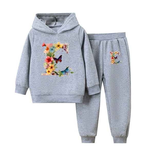 Ugoldhm Girls Fashion Outfit Set Printed Hooded Sweatshirt and Sweatpant Fall Kid Teen Girls Clothes