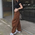 thumbnail image 4 of (Video disponible) Bolsillos para ropa de trabajo de calle Green S, leggings, pantalones casuales sueltos, pantalones rectos básicos simples de color sólido neutro estilo BF, 4 of 8