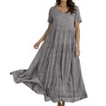 thumbnail image 4 of WTOBBY Women's Summer Dress Casual Loose Long Beach Vacation Dresses Short Sleeve Solid Color, Easy and Breezy for Daily Wear,Gray S, 4 of 5