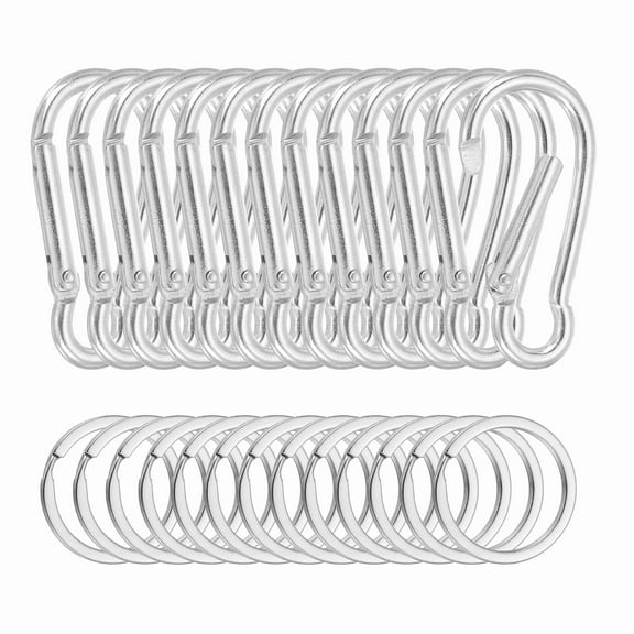 Uxcell 1.8" Aluminum Clasp Clips, 24Pcs Spring Snap Hook with Key Rings Keychain for Outdoor Camping Traveling Hiking Backpack Accessories, Silver White