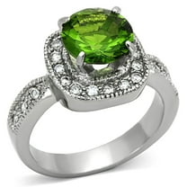 Womens 9x9mm Round Cut Green Peridot CZ Stainless Steel Cocktail Ring - Size 9