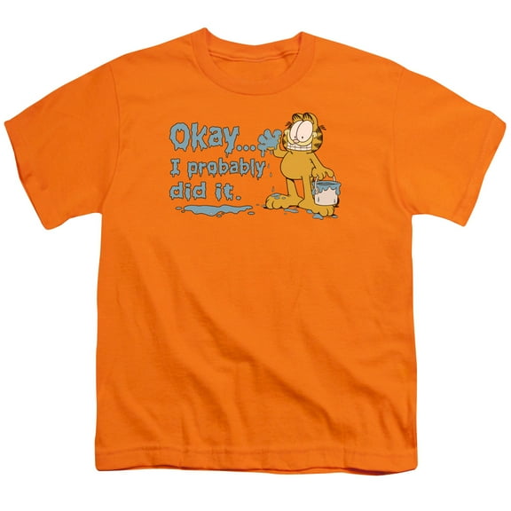 Trevco GAR224-YT-4 Garfield I Probably Did It Short Sleeve Youth 18-1 T-Shirt, Orange - Extra Large