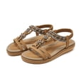 thumbnail image 5 of Womens Summer Shoes,Cute Sandals for Women,Women's Sandals Jeweled Crystal Summer Comfortable Slip-on Flat Sandals Open Toe Ankle Elastic Strap Beach Shoes Sandals Flops Dressy Sandals,Camel,7.5, 5 of 9