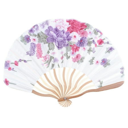 

Bamboo Flower Printed Japanese Style Foldable Hand Held Fan Gift Decor