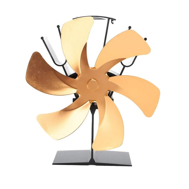 Blades Vertical Stove Fan, Heat Powered Thermal Fan, Fast Heat Circulation, Handle Design, Stove Top Fan for Fireplace, Gold