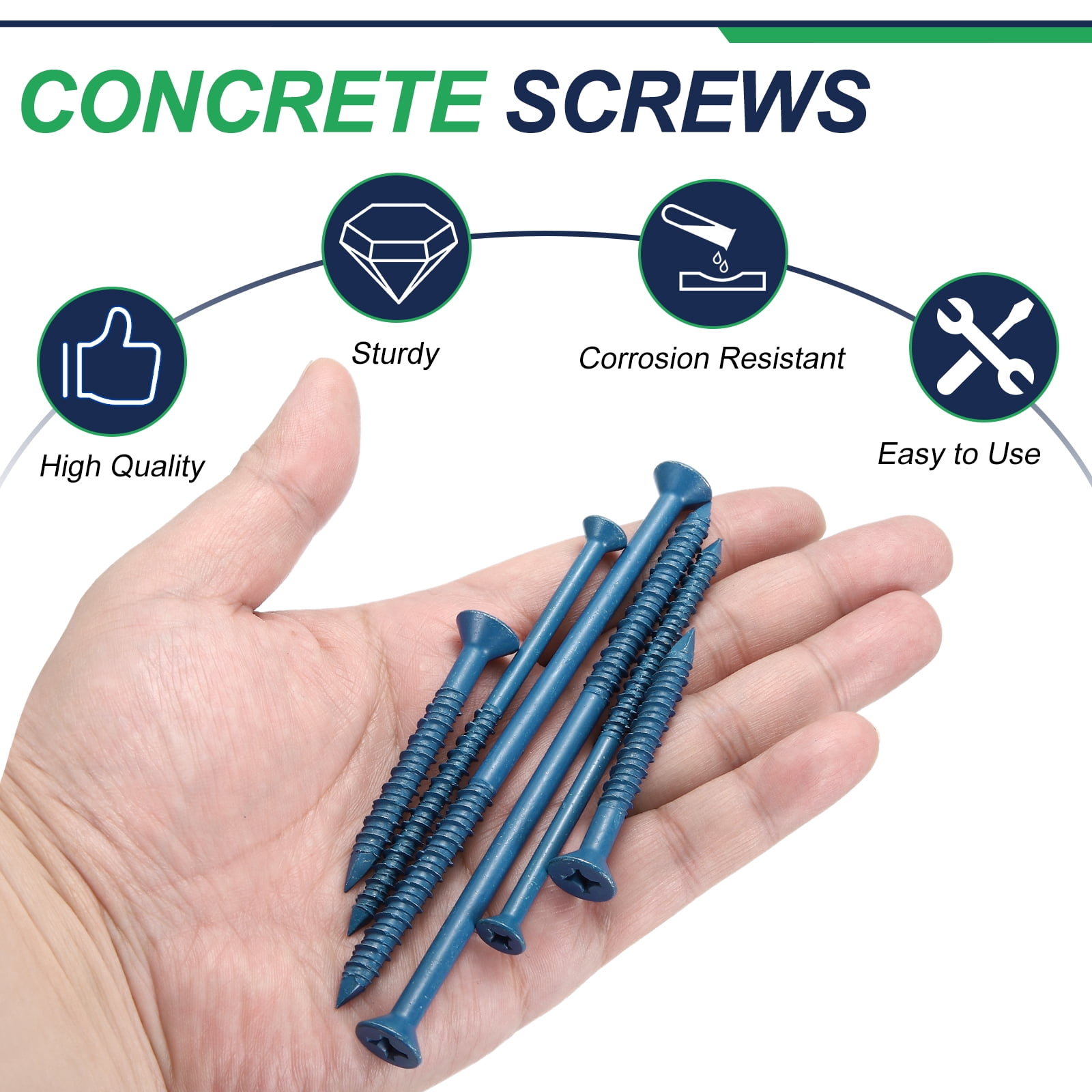 Uxcell 50 Set Concrete Screws and Screwdriver Bit, 1/4"x5"Carbon Steel Hexagonal Flange Concrete Self-Tapping Screw with Screwdriver Bit for Concrete Brick Block Stucco Wall, Blue