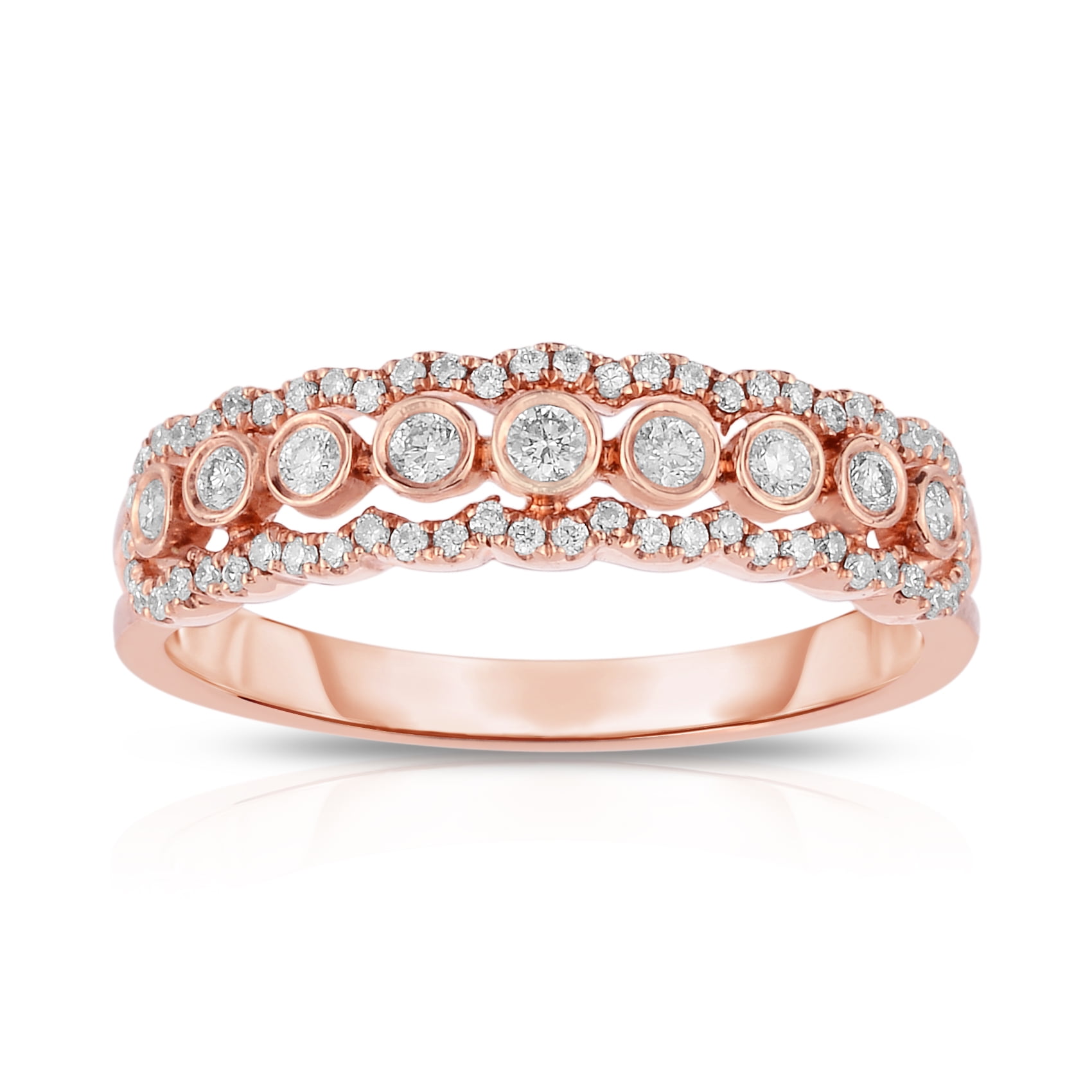 10k Rose Gold Diamond Single Row Fashion Ring Stackable Band Style 1/8 ct 