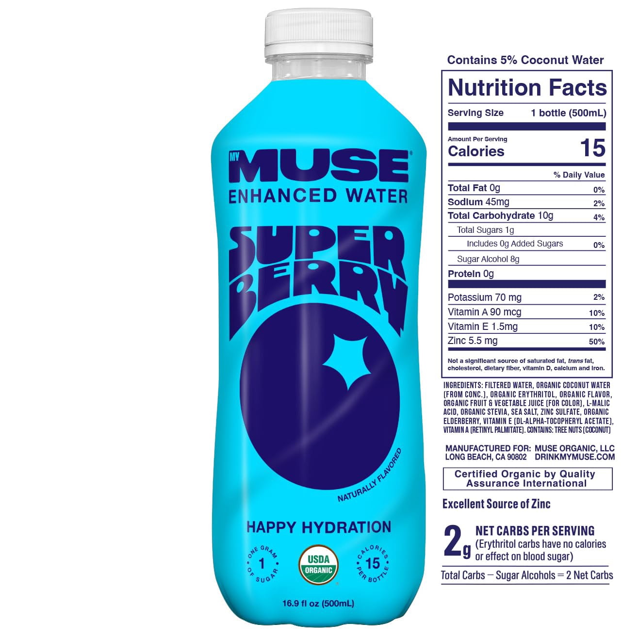 Pack of 12, My Muse Super Berry Enhanced Water, 16.9 fl oz