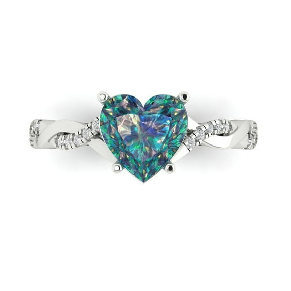 2.1ct Heart Cut Blue Moissanite 14k White Gold Engraving Statement Bridal Wedding Designer Ring Size 7.5
