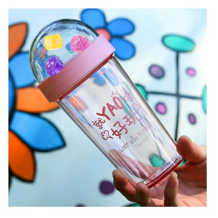 

500ML Water Bottle with Dice BPA Free Large Plastic Water Bottle for Home Drinking Outdoor Sports Pink