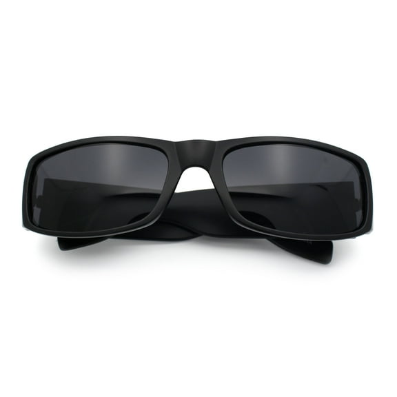 Mens Narrow Rectangle Cholo Gangster All Black Plastic Sunglasses Matte Black - Black