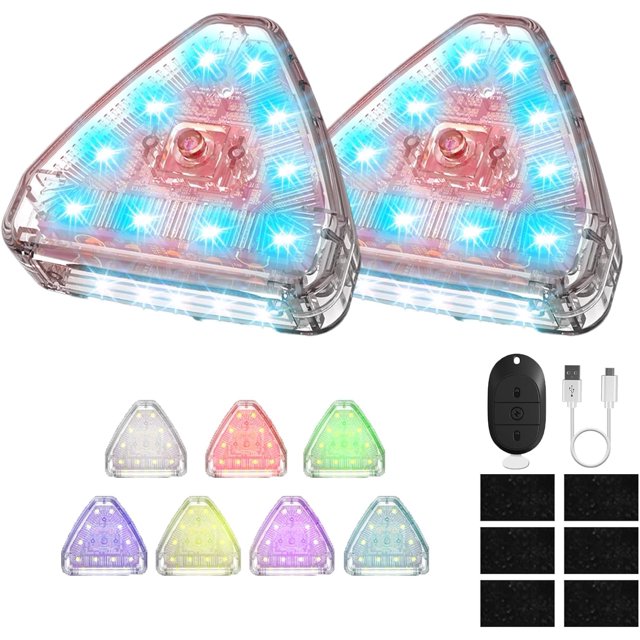 Jinsinto 2pcs Wireless LED Strobe Light with Remote, High Brightness 7 Colors USB Rechargeable Flashing Lights for Car, Trucks, Motorcycle, Bike