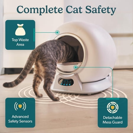 Petcove Automatic Litter Box Self Cleaning with Smart App Control and Safety Sensors for Multiple Cats - Gray