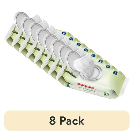(8 pack) Huggies Aloe & Vitamin E Baby Wipes for Sensitive Skin, Unscented, 1 Flip-Top Pack, 176 Total Count (Select for More)