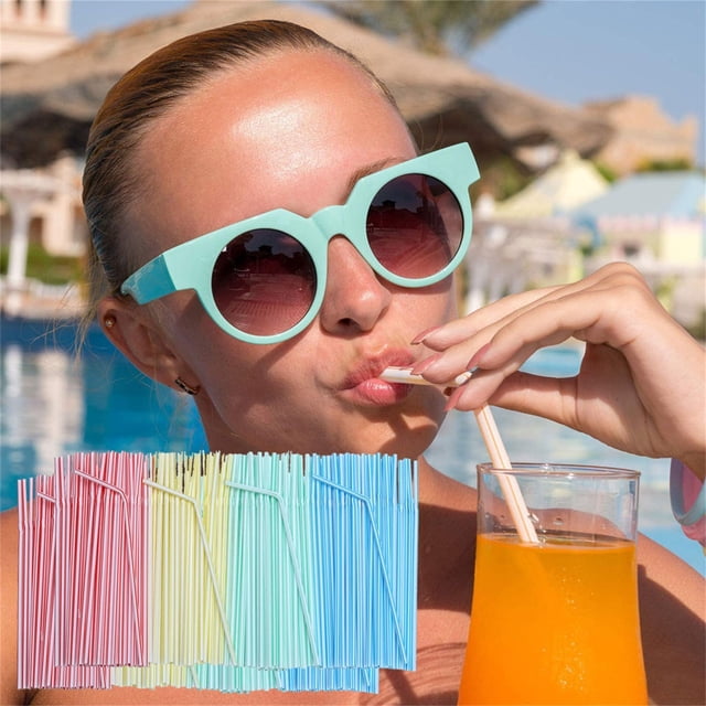 500 Pajitas de Plástico, Diseño de Rayas Multicolor, Sin Bpa, Resistentes para Bebidas Frías y Calientes, para Fiestas y Restaurantes, 8,2 Pulgadas de Largo, Juego de 500 Piezas