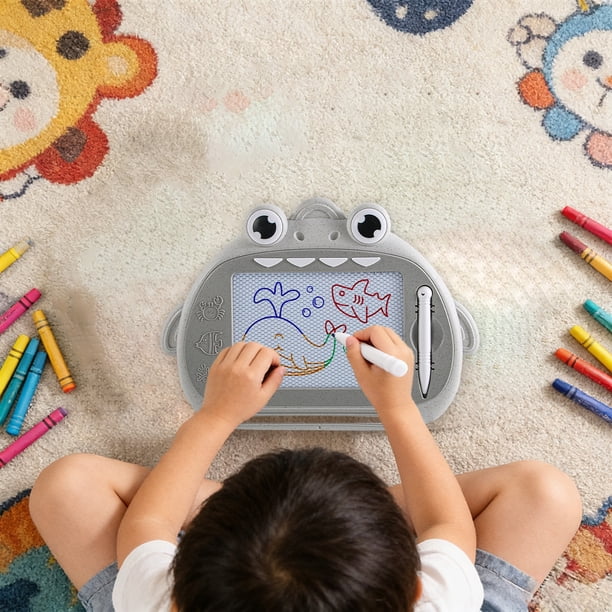 Pizarra magnética para niños | Juguete de dibujo borrable con forma de tiburón y 4 zonas de color | Pizarra reutilizable para niños pequeños