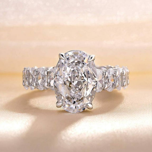 Veda Jewel 2.3 Ct Oval Cut Diamond Wedding Ring - 14K White Gold Plated Simple Solitaire with Accents Ring - Ideal for Special Occasions - Timeless Piece to Celebrate Your Love Story