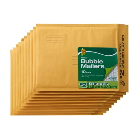 duck brand 2 kraft bubble mailers 8 5 x 11 10 pack walmart com