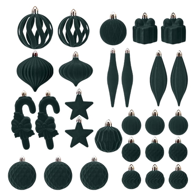 Todaioua 28PCS Shaped Christmas Ornaments Set, Flocked Shatterproof Assorted Hanging Xmas Tree Ball Decorations, for Christmas Tree Home Party Holiday Decor